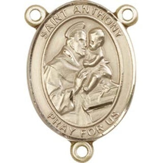 14kt Gold Saint Anthony of Padua Rosary Center Rosary Center Engraved Catholic Saint Jewelry