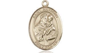 14kt Gold Saint Anthony of Padua Medal Engraved Catholic Saint Jewelry