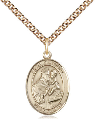14kt Gold Saint Anthony of Padua Medal Engraved Catholic Saint Jewelry