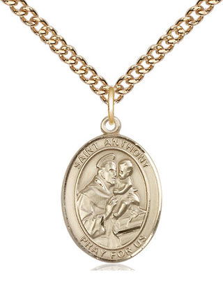 14kt Gold Saint Anthony of Padua Medal Engraved Catholic Saint Jewelry