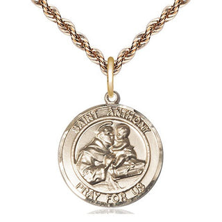 14kt Gold Saint Anthony Medal Engraved Catholic Saint Jewelry