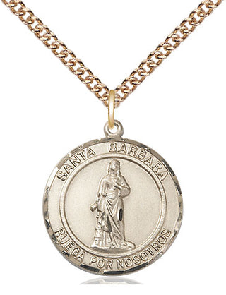14kt Gold Filled Santa Barbara Medal Religious Jewelry Engraved Catholic Saint Jewelry
