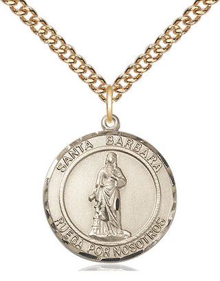 14kt Gold Filled Santa Barbara Medal Religious Jewelry Engraved Catholic Saint Jewelry