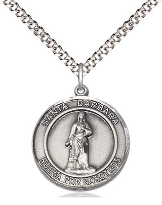 Pewter Santa Barbara Medal Religious Jewelry Engraved Catholic Saint Jewelry