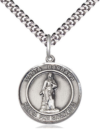 Pewter Santa Barbara Medal Religious Jewelry Engraved Catholic Saint Jewelry