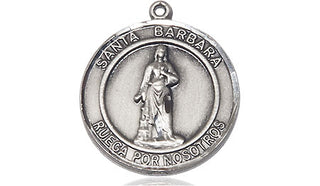 Sterling Silver Santa Barbara Medal Religious Jewelry Engraved Catholic Saint Jewelry