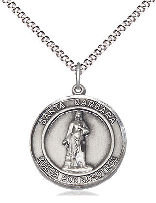 Sterling Silver Santa Barbara Medal Religious Jewelry Engraved Catholic Saint Jewelry