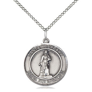 Sterling Silver Santa Barbara Medal Religious Jewelry Engraved Catholic Saint Jewelry