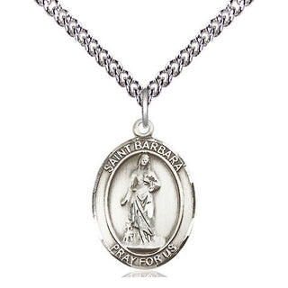 Sterling Silver Saint Barbara Medal Religious Jewelry Engraved Catholic Saint Jewelry
