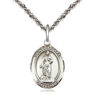 Sterling Silver Saint Barbara Medal Religious Jewelry Engraved Catholic Saint Jewelry
