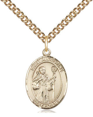 14kt Gold Saint Augustine Medal Engraved Catholic Saint Jewelry
