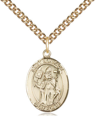 14kt Gold Saint Boniface Medal Engraved Catholic Saint Jewelry