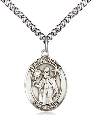 Sterling Silver Saint Boniface Medal Religious Jewelry Engraved Catholic Saint Jewelry