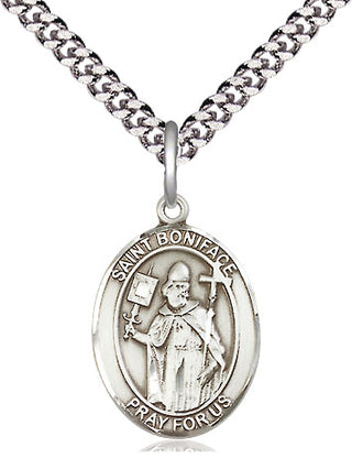 Sterling Silver Saint Boniface Medal Religious Jewelry Engraved Catholic Saint Jewelry