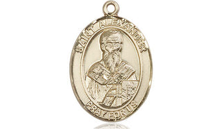 14kt Gold Saint Alexander Constantinople Medal Engraved Catholic Saint Jewelry