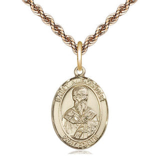 14kt Gold Saint Alexander Constantinople Medal Engraved Catholic Saint Jewelry