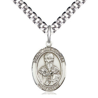 Pewter Saint Alexander Constantinople Medal Religious Jewelry Engraved Catholic Saint Jewelry