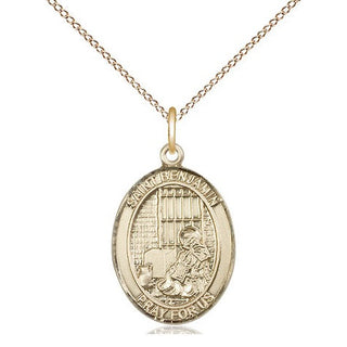 14kt Gold Saint Benjamin Medal Engraved Catholic Saint Jewelry