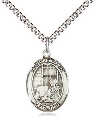 Sterling Silver Saint Benjamin Medal Religious Jewelry Engraved Catholic Saint Jewelry