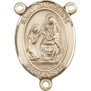 14kt Gold Saint Catherine of Siena Rosary Center Rosary Center Engraved Catholic Saint Jewelry