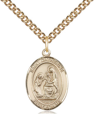 14kt Gold Saint Catherine of Siena Medal Engraved Catholic Saint Jewelry