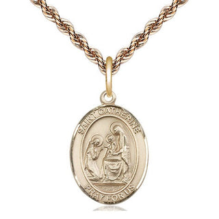 14kt Gold Saint Catherine of Siena Medal Engraved Catholic Saint Jewelry