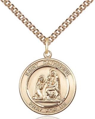 14kt Gold Saint Catherine of Siena Medal Engraved Catholic Saint Jewelry