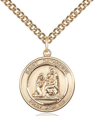 14kt Gold Saint Catherine of Siena Medal Engraved Catholic Saint Jewelry