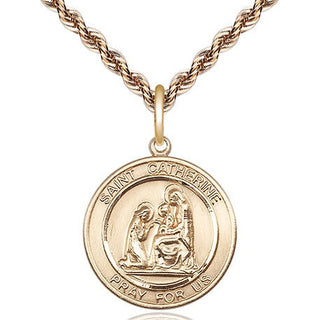 14kt Gold Saint Catherine of Siena Medal Engraved Catholic Saint Jewelry