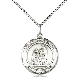 Sterling Silver Saint Catherine of Siena Medal Religious Jewelry Engraved Catholic Saint Jewelry