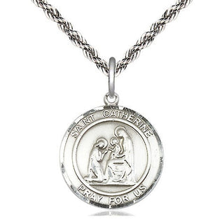 Sterling Silver Saint Catherine of Siena Medal Religious Jewelry Engraved Catholic Saint Jewelry
