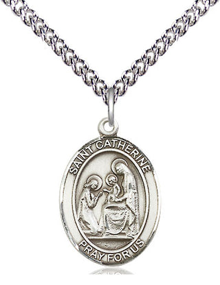 Sterling Silver Saint Catherine of Siena Medal Religious Jewelry Engraved Catholic Saint Jewelry