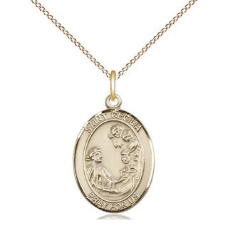 14kt Gold Filled Saint Cecilia Medal Religious Jewelry Engraved Catholic Saint Jewelry