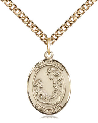 14kt Gold Filled Saint Cecilia Medal Religious Jewelry Engraved Catholic Saint Jewelry