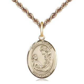 14kt Gold Filled Saint Cecilia Medal Religious Jewelry Engraved Catholic Saint Jewelry
