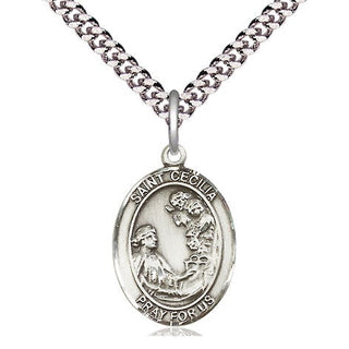 Pewter Saint Cecilia Medal Religious Jewelry Engraved Catholic Saint Jewelry