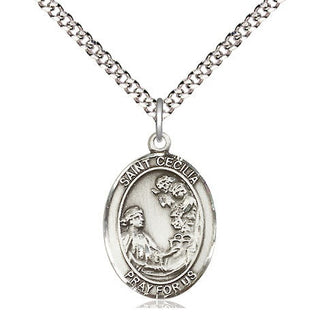 Pewter Saint Cecilia Medal Religious Jewelry Engraved Catholic Saint Jewelry