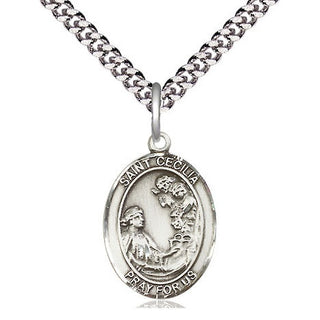 Pewter Saint Cecilia Medal Religious Jewelry Engraved Catholic Saint Jewelry