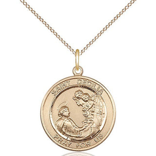 14kt Gold Filled Saint Cecilia Medal Religious Jewelry Engraved Catholic Saint Jewelry