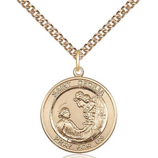 14kt Gold Filled Saint Cecilia Medal Religious Jewelry Engraved Catholic Saint Jewelry