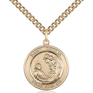14kt Gold Filled Saint Cecilia Medal Religious Jewelry Engraved Catholic Saint Jewelry