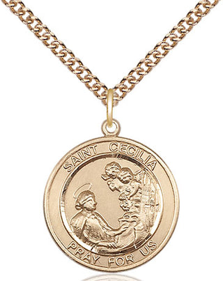 14kt Gold Saint Cecilia Medal Engraved Catholic Saint Jewelry