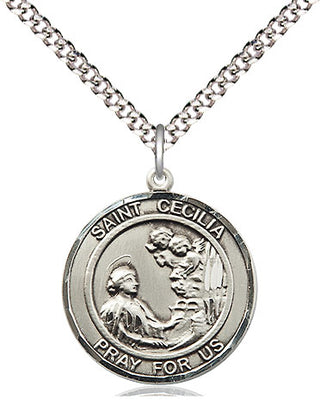 Pewter Saint Cecilia Medal Religious Jewelry Engraved Catholic Saint Jewelry