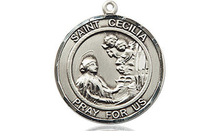 Sterling Silver Saint Cecilia Medal Religious Jewelry Engraved Catholic Saint Jewelry