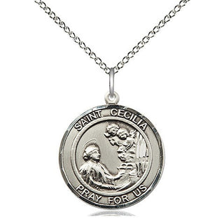 Sterling Silver Saint Cecilia Medal Religious Jewelry Engraved Catholic Saint Jewelry