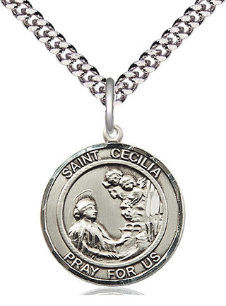 Sterling Silver Saint Cecilia Medal Religious Jewelry Engraved Catholic Saint Jewelry