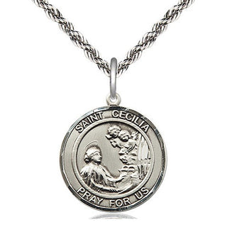 Sterling Silver Saint Cecilia Medal Religious Jewelry Engraved Catholic Saint Jewelry