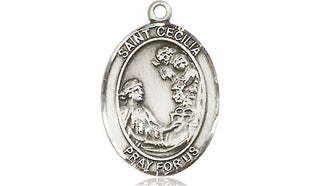 Sterling Silver Saint Cecilia Medal Religious Jewelry Engraved Catholic Saint Jewelry