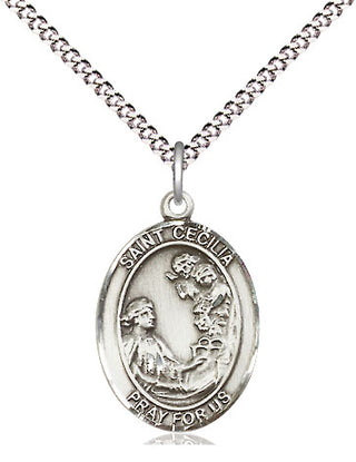 Sterling Silver Saint Cecilia Medal Religious Jewelry Engraved Catholic Saint Jewelry