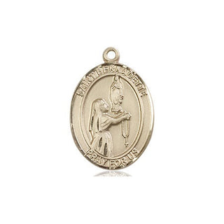 14kt Gold Saint Bernadette Medal Engraved Catholic Saint Jewelry